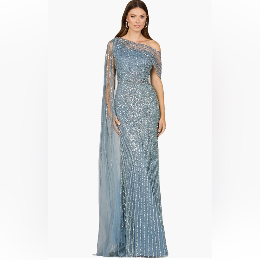 LARA Sparkling Silver and Blue One-Shoulder Dress